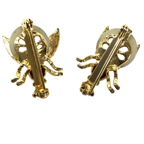 VINTAGE 1980s Bee Wiggle Stick Pins Pair Women Gold Insect Brooches Rhinestones - Picture 7 of 7